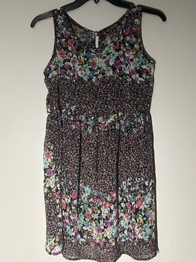 BeBop Black Floral Sheer Sleeveless Dress with Multicolor Blooms